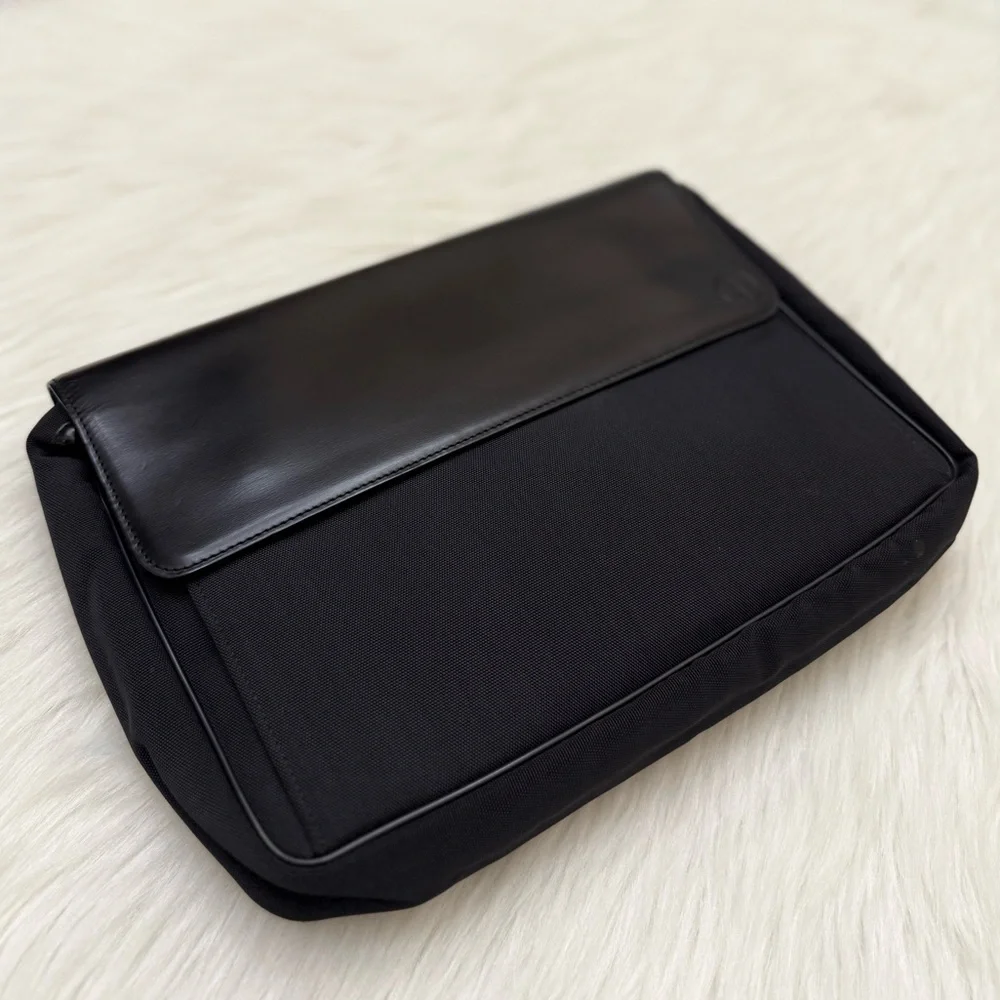 DUNHILL - BLACK LEATHER NYLON POCHETTE POUR HOMME TRAVEL BAG POUCH CLUTCH